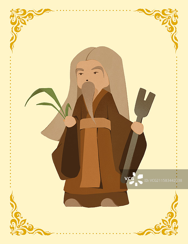 Q版炎帝神农氏人物手绘插画图片素材