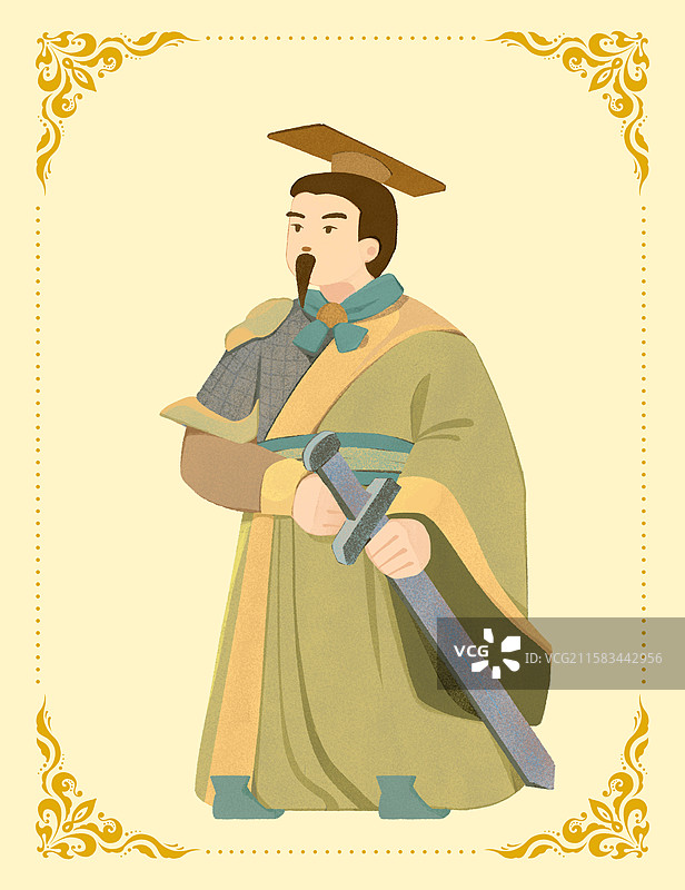 周朝周武王人物手绘肖像图片素材