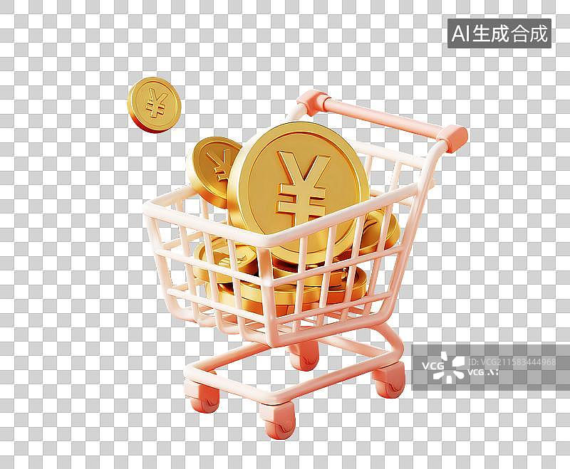 【AI数字艺术】3d卡通电商购物车金币促销消费元素图片素材