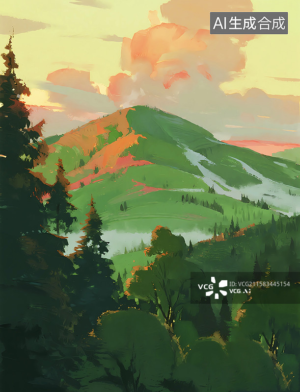 【AI数字艺术】水彩清新森林自然景观插画背景图片素材