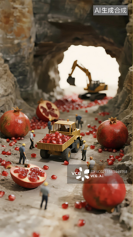 【AI数字艺术】微距创意剥开的石榴籽采摘挖矿场景图片素材