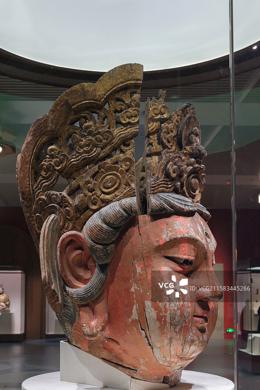 彩绘木雕观音菩萨头像 宋代 中国国家博物馆“中国古代佛造像展”图片素材
