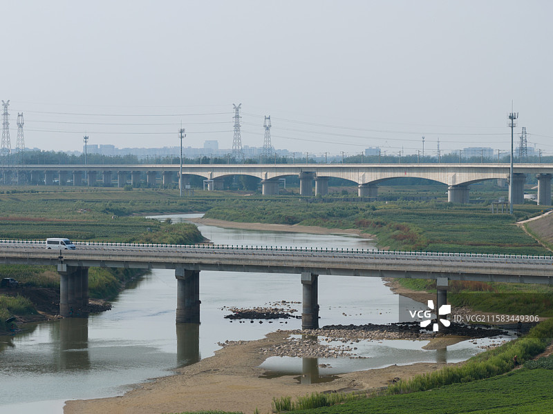 河南周口 扶沟县 盐洛高速 盐洛高速公路 高铁 高速铁路 贾鲁河 农田图片素材