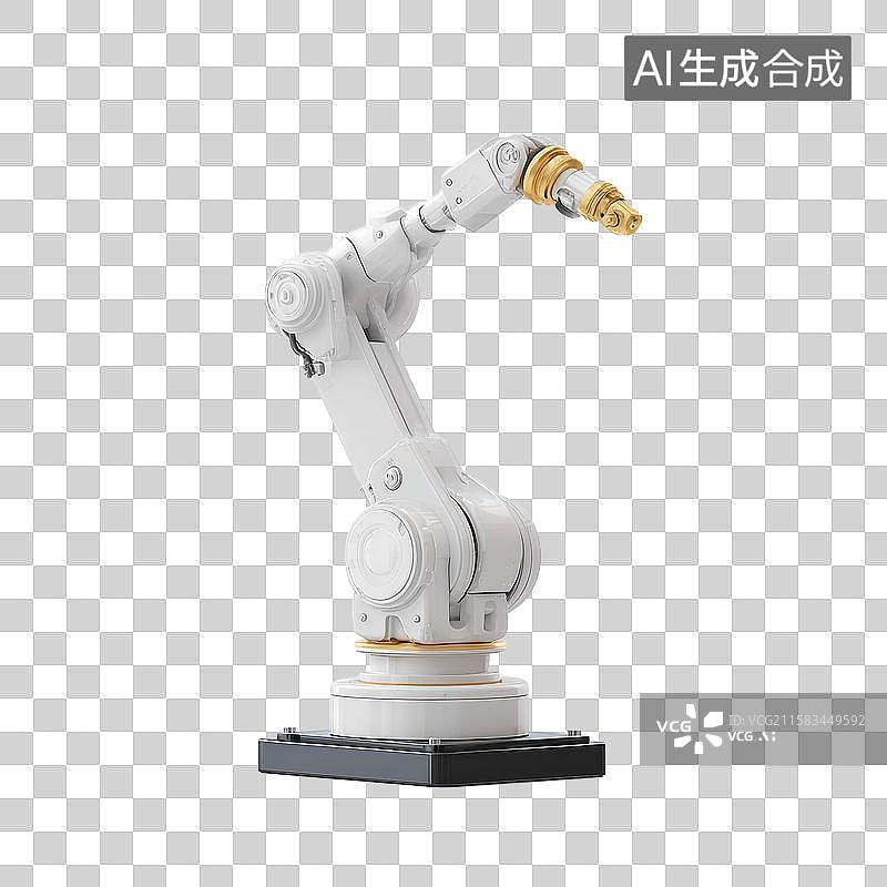 【AI数字艺术】[免抠PNG素材]白色工业机械臂带金色末端执行器图片素材