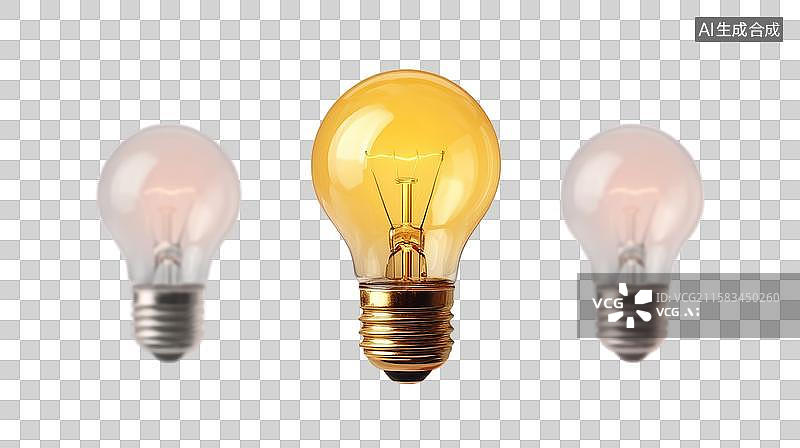 【AI数字艺术】[免抠PNG素材]中心发光的三个白炽灯泡图片素材