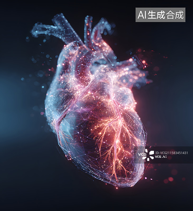 【AI数字艺术】发光的心脏模型展示图片素材