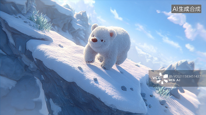 【AI数字艺术】雪地上的小北极熊图片素材