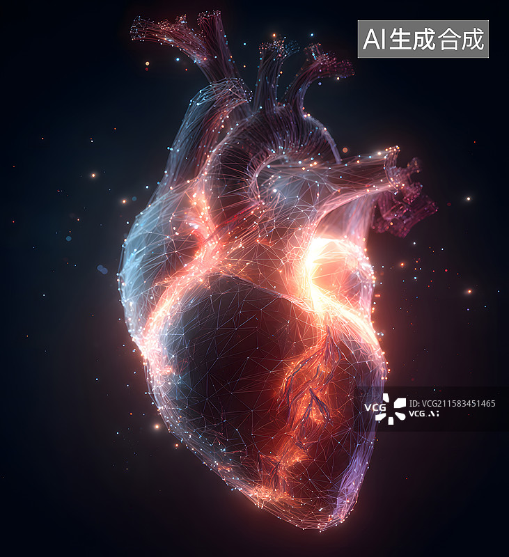 【AI数字艺术】发光的心脏模型展示图片素材