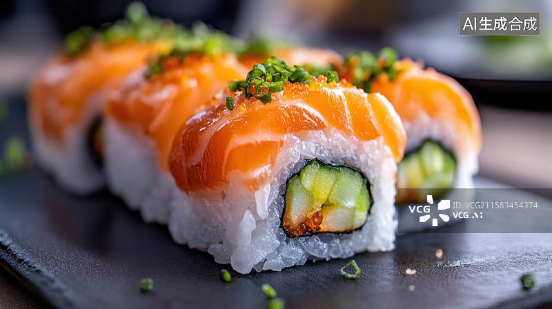 【AI数字艺术】日本料理三文鱼寿司饭团图片素材