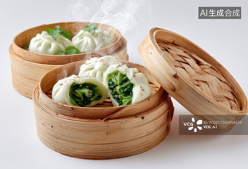 【AI数字艺术】竹笼蒸饺美食图片素材