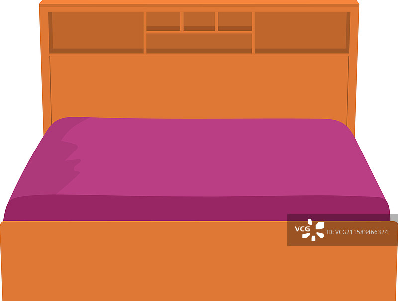 一张带有粉色被子的床和一个木质床头板图片素材