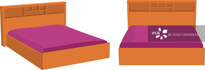 不同角度的木床套件，棕色床铺图片素材