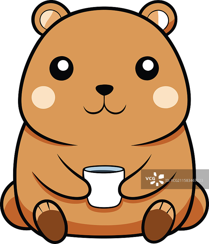 可爱的胖熊抱着一个温暖的杯子图片素材