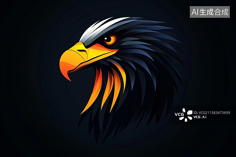 【AI数字艺术】酷炫黑羽鹰插画头像图片素材