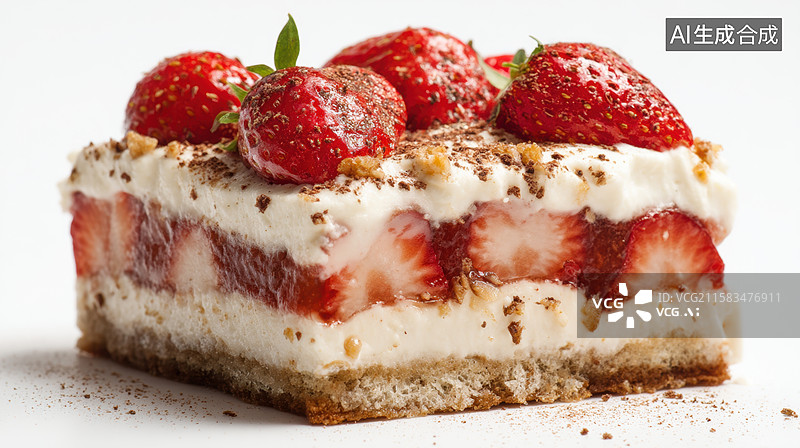 【AI数字艺术】草莓奶油蛋糕切块图片素材