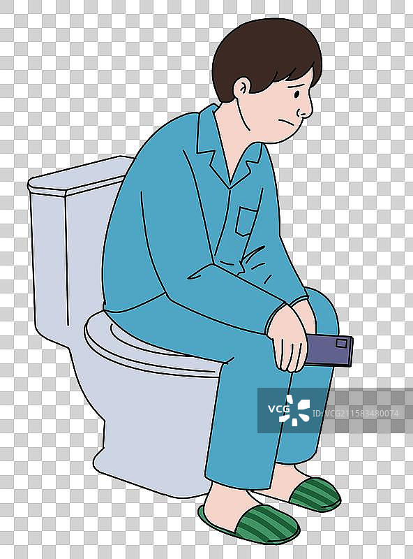 当代年轻人肠胃肠道疾病拉肚子痢疾身体不适上厕所生病上吐下泻人物坐马桶插画图片素材