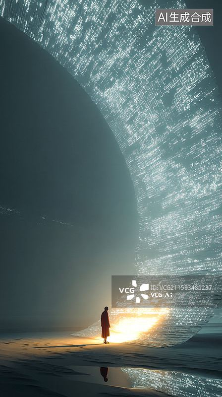 【AI数字艺术】一个人站在语言构成的空间之中AI概念图片素材