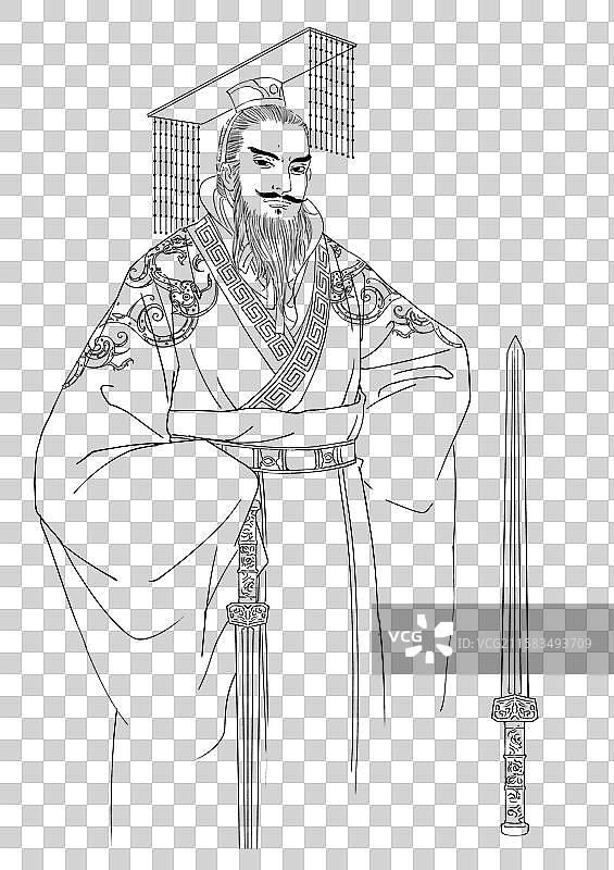 曹操三国人物古代帝王名人像线稿元素图片素材