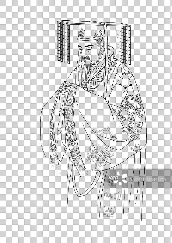 刘备三国人物古代帝王名人像线稿元素图片素材