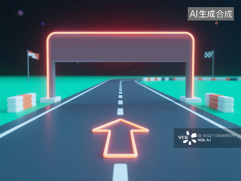 【AI数字艺术】3D渲染的卡通赛车赛道起点图片素材