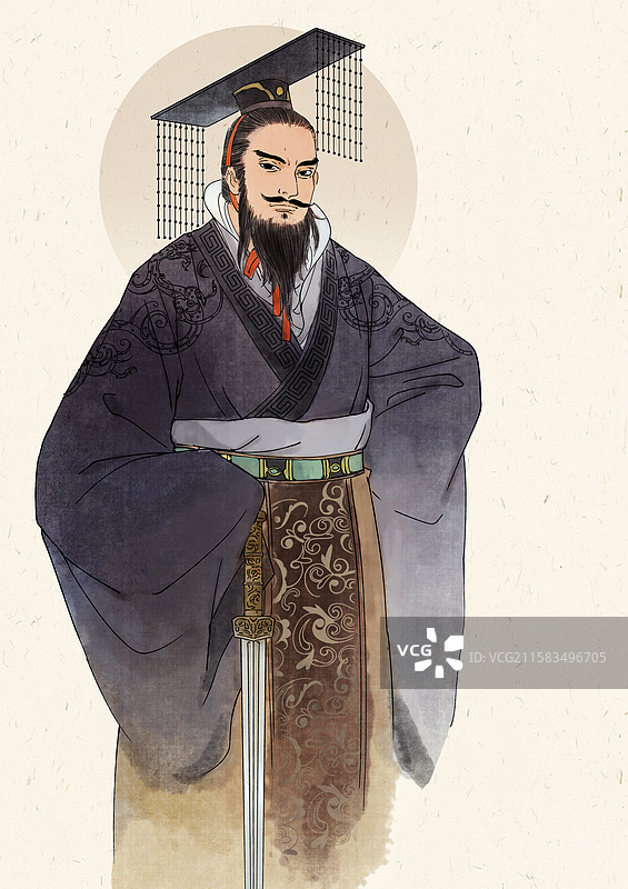 曹操三国人物古代帝王名人像水墨插画图片素材