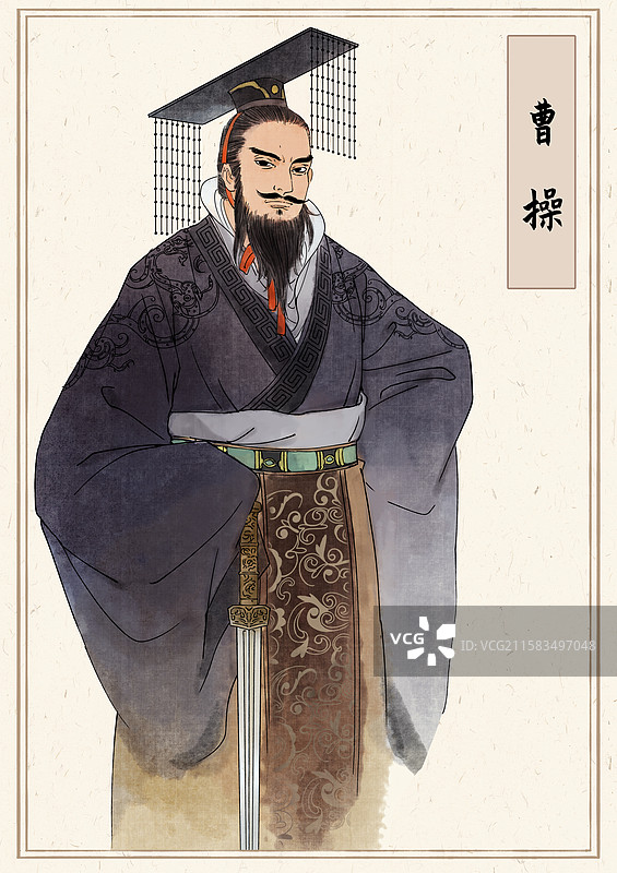 曹操三国人物古代帝王名人像水墨插画图片素材
