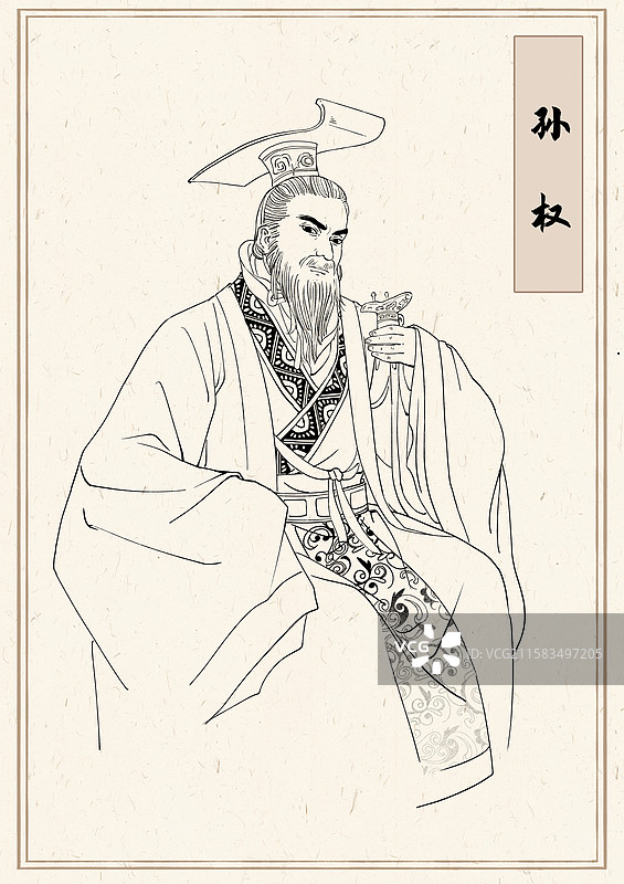 孙权三国人物古代帝王名人像线稿插画图片素材