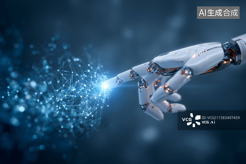 【AI数字艺术】机械手指与数字网络的交互图片素材