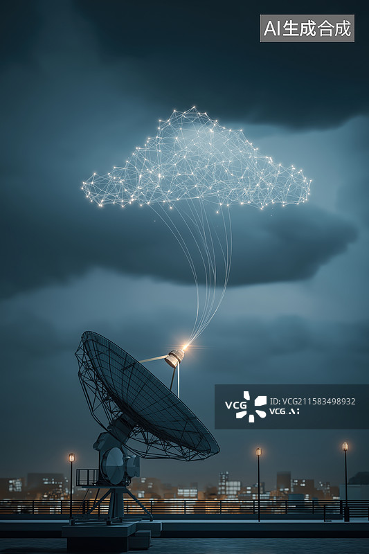 【AI数字艺术】卫星天线连接云端数据网络图片素材