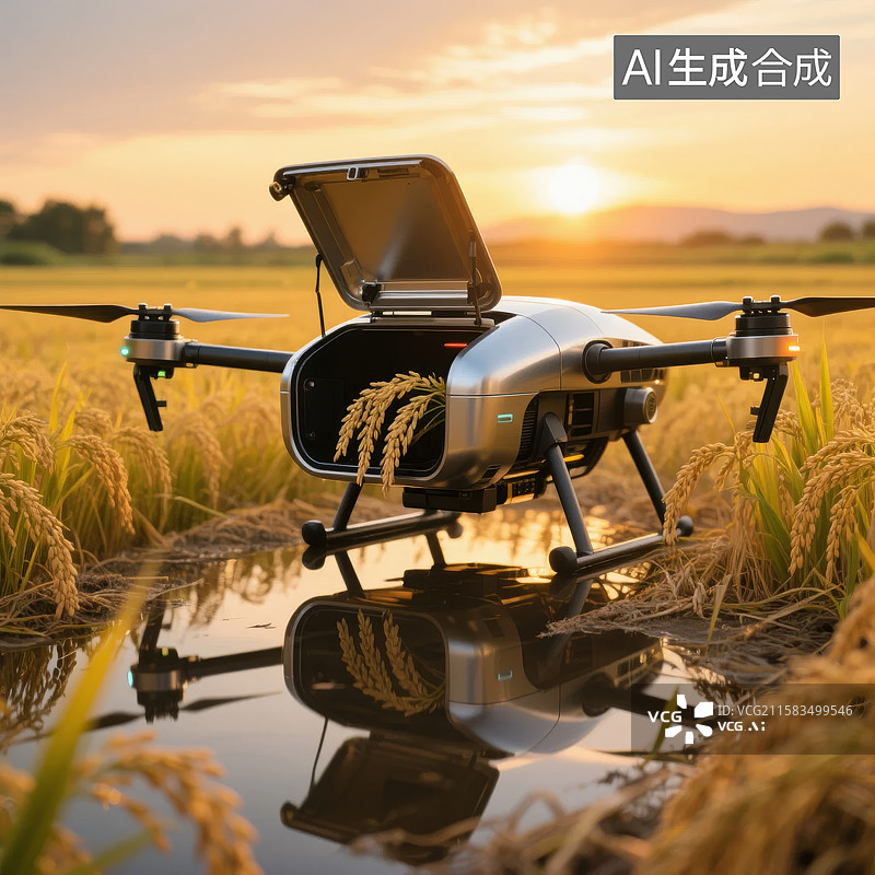 【AI数字艺术】无人机在稻田上空作业图片素材