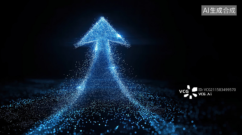 【AI数字艺术】蓝色粒子箭头向上指图片素材