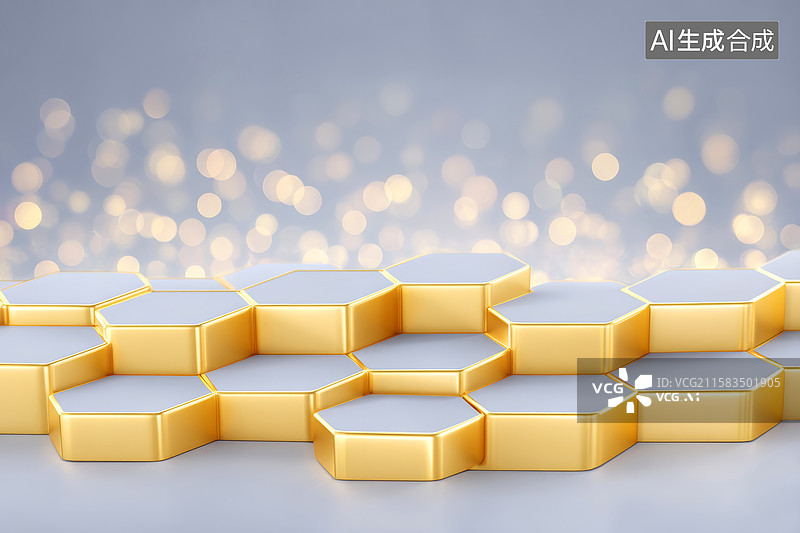 【AI数字艺术】金色蜂巢状展台图片素材