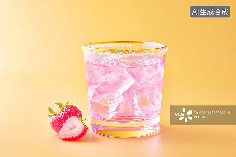 【AI数字艺术】草莓饮料加冰块图片素材