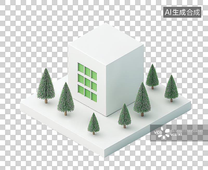 【AI数字艺术】3D三维白色卡通医院与城市模型医院元素图片素材