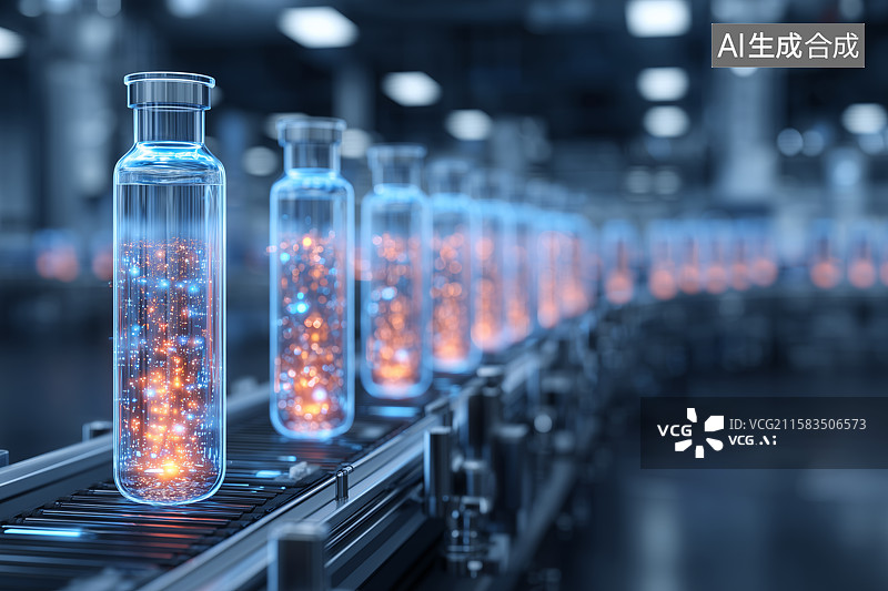 【AI数字艺术】自动化生物实验室：基因物质处理的发光反应器图片素材
