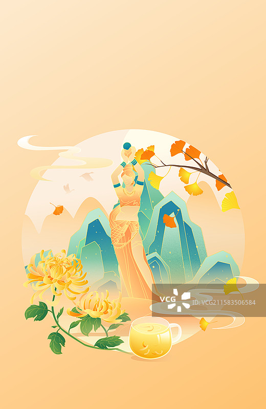 国风节气处暑珠海城市建筑矢量插画图片素材