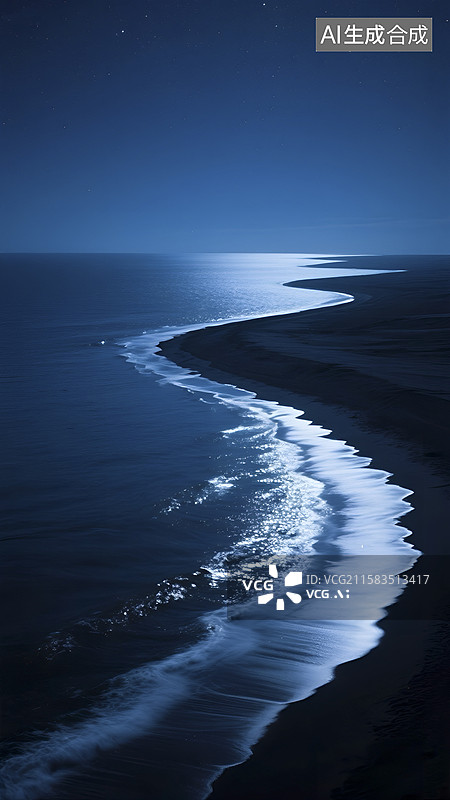 【AI数字艺术】月夜下的海岸风光美景图片素材