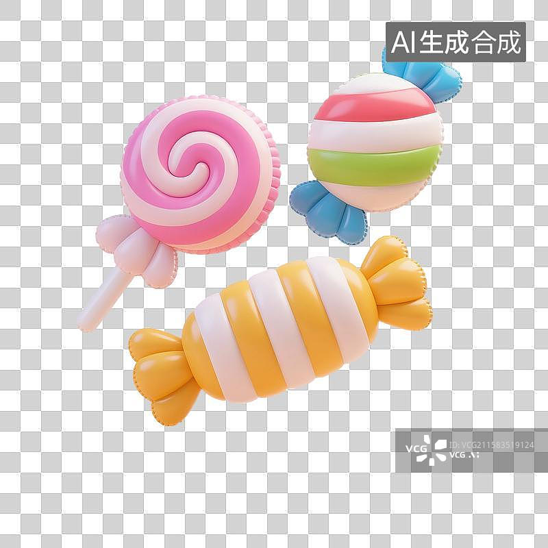 【AI数字艺术】3D渲染，膨胀充气风格，糖果，喜糖，甜食，零食，免抠元素图片素材