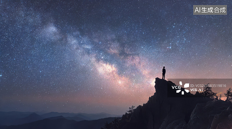 【AI数字艺术】星空下孤独的旅人图片素材