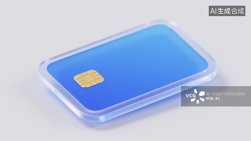 【AI数字艺术】一张半透明渐变蓝色带有芯片的银行卡信用卡图片素材