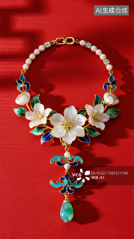【AI数字艺术】茉莉花景泰蓝珠宝 首饰 工艺品 艺术品设计  商业产品素材背景图片素材