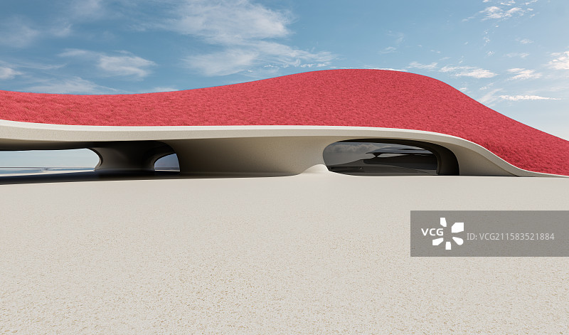 异形曲面_粉黛乱子草_绿色建筑_美术馆图片素材