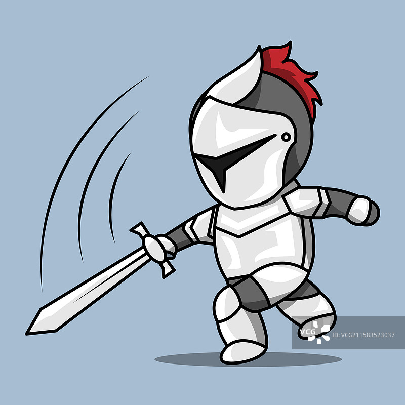 可爱的骑士穿着盔甲，手持一把剑图片素材