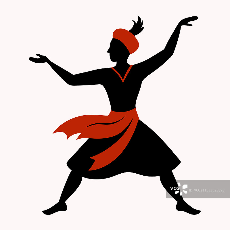 轮廓分明的印度舞者在动态姿势中表演图片素材