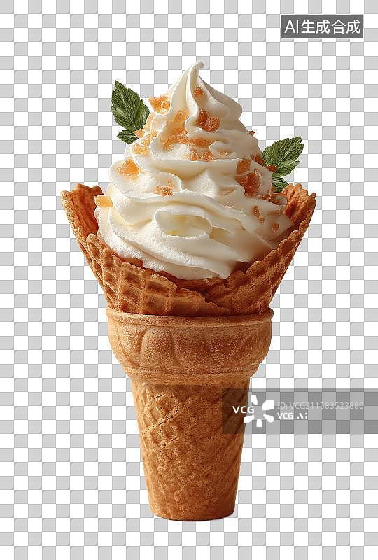 【AI数字艺术】[免抠PNG素材]华夫筒奶油冰淇淋图片素材