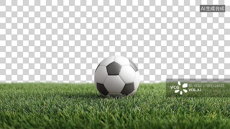 【AI数字艺术】[免抠PNG素材]绿茵场上的黑白足球图片素材