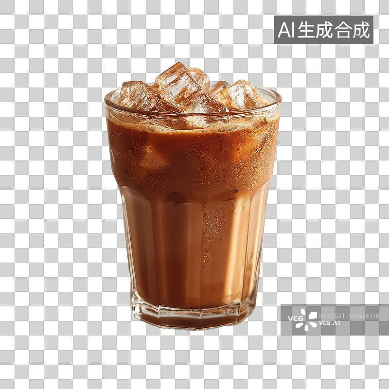 【AI数字艺术】[免抠PNG素材]冰镇巧克力饮品配碎冰玻璃杯图片素材