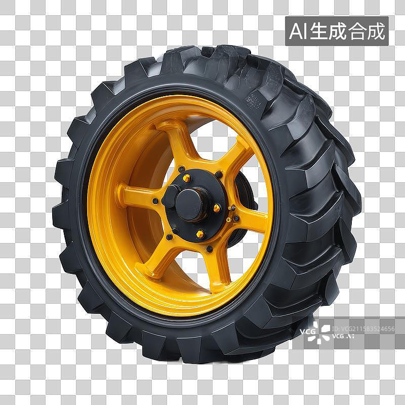 【AI数字艺术】[免抠PNG素材]越野车辆轮胎特写与黄色轮毂图片素材