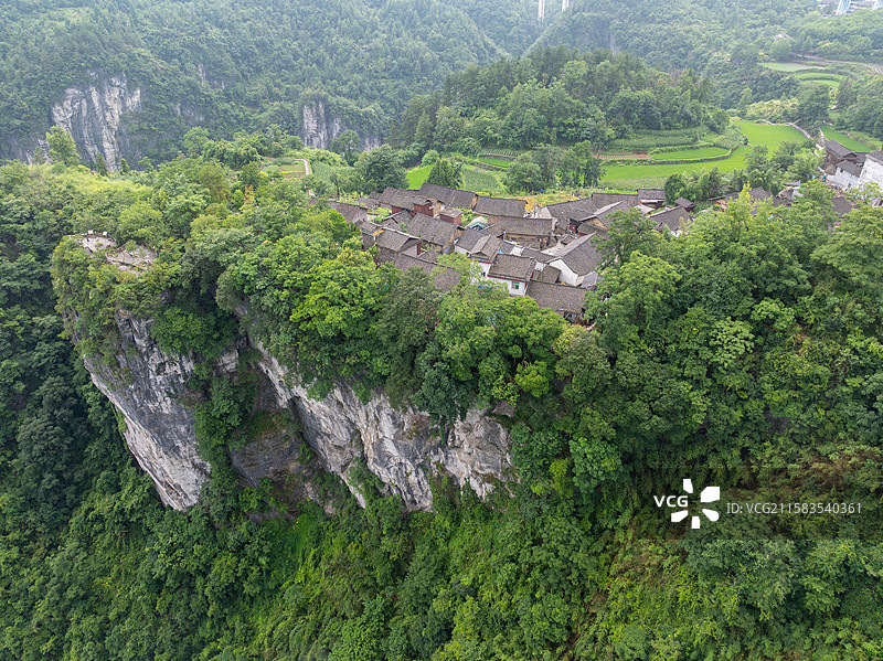 湖南湘西矮寨问天台吉斗苗寨航拍风景图片素材