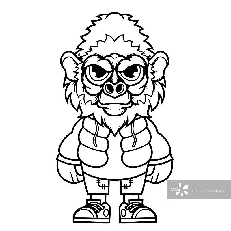 大猩猩轮廓的卡通吉祥物角色设计图片素材